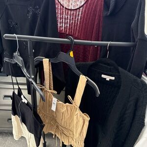 LOFT black cardigan and tan cropped tank set